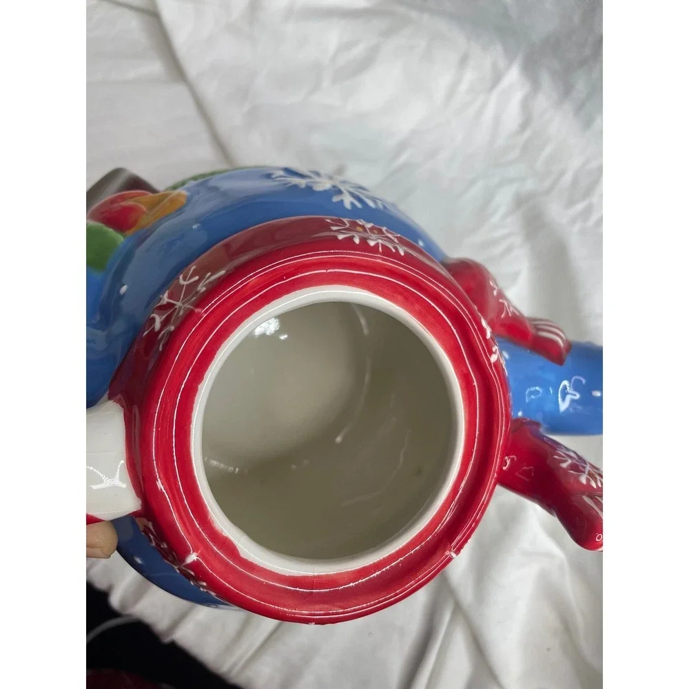Adorable Snowman Teapot Candy Cane Handle Christmas Holiday Kitchen Decor